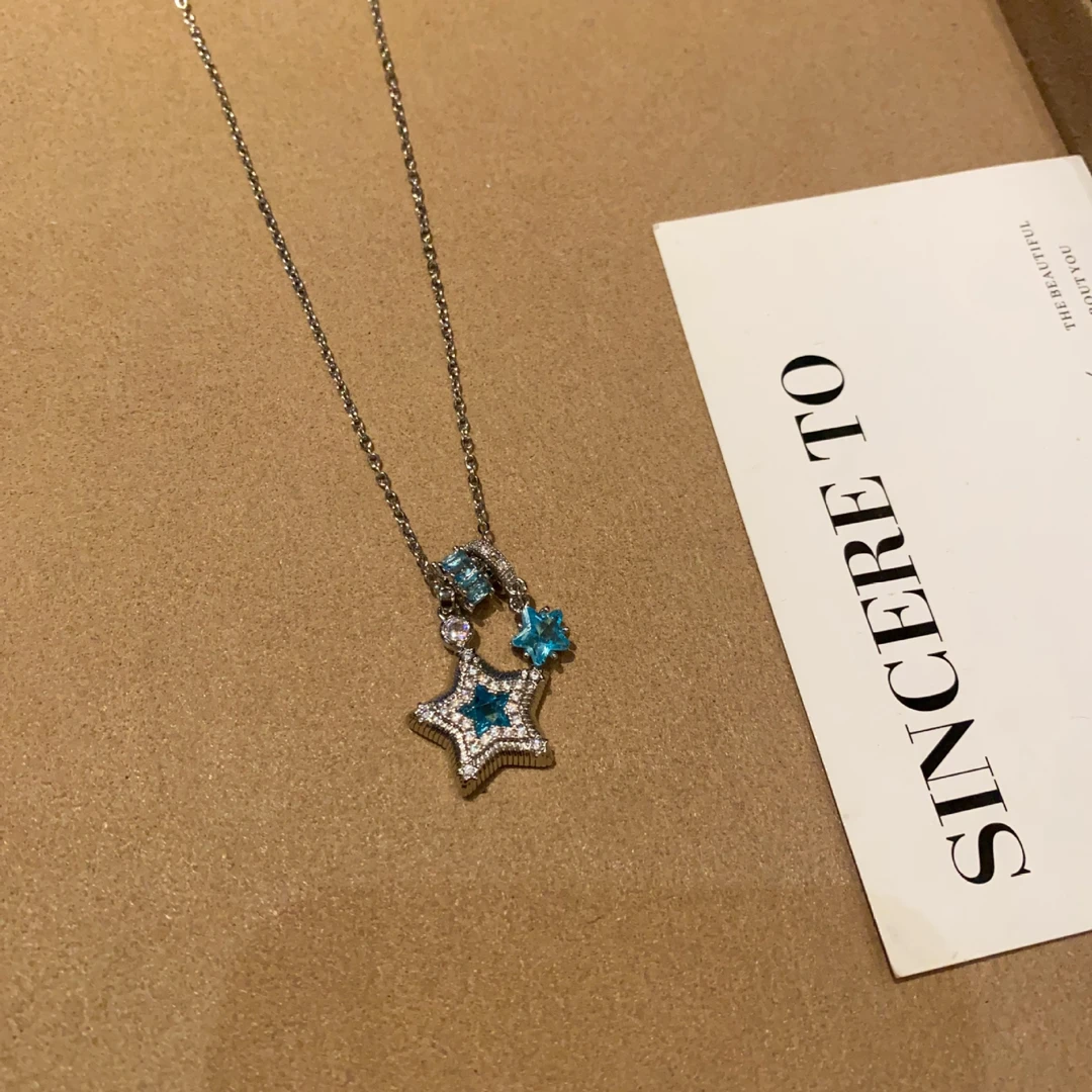 铜锆石项链 星芒爱心五角星流苏项链女轻奢高级感气质颈链锁骨链