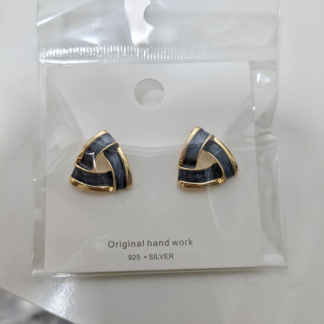 合金耳饰 三角滴油蓝色耳环