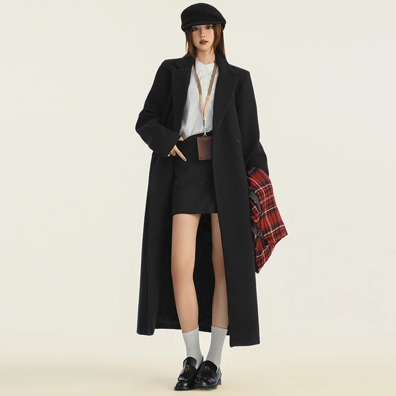 2025秋装羊毛大衣新款高级感气质黑色灰色呢西装毛呢外套