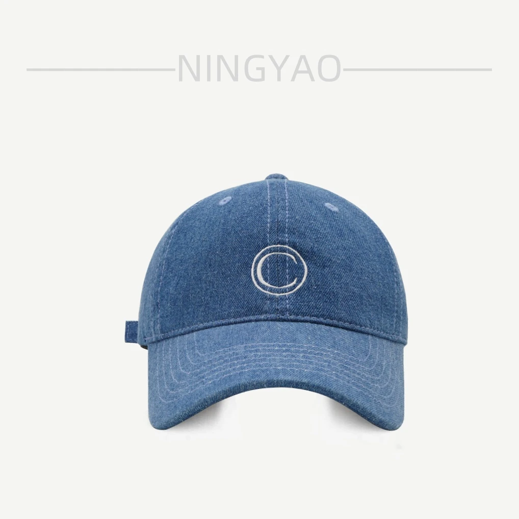 牛仔刺绣C潮牌棒球帽女时尚休闲韩版情侣百搭牛仔布鸭舌帽显脸小