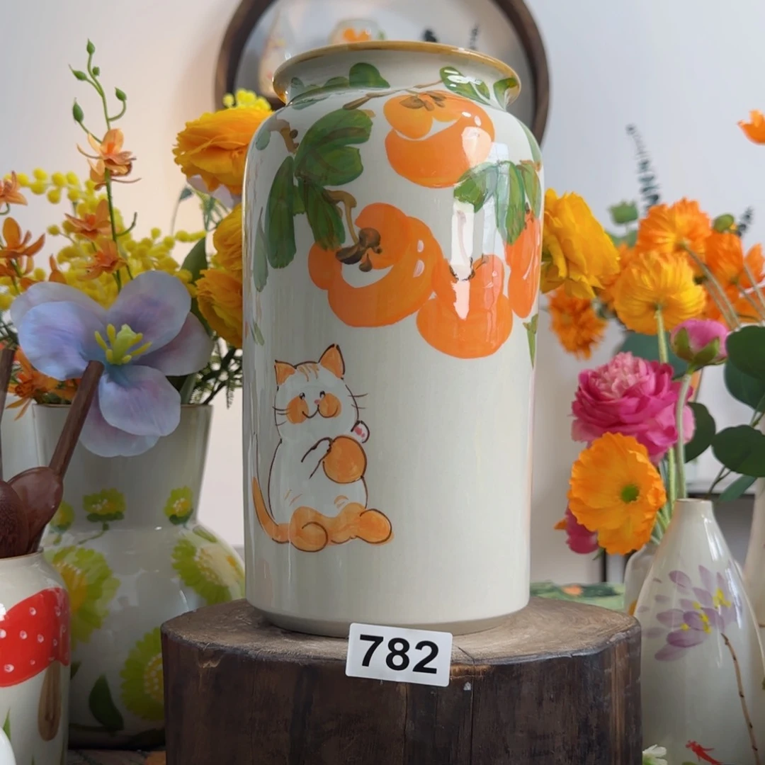 摆件景德镇陶瓷手绘小花瓶摆件无孔