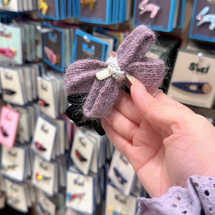 紫色蝴蝶结珍珠发绳