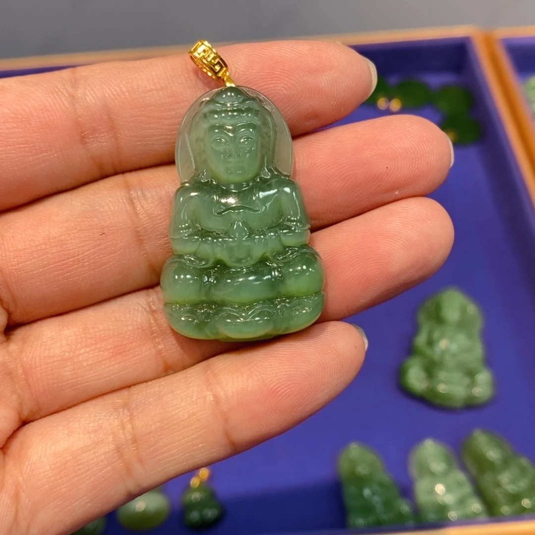 和田玉（碧玉）18K金镶嵌颈饰