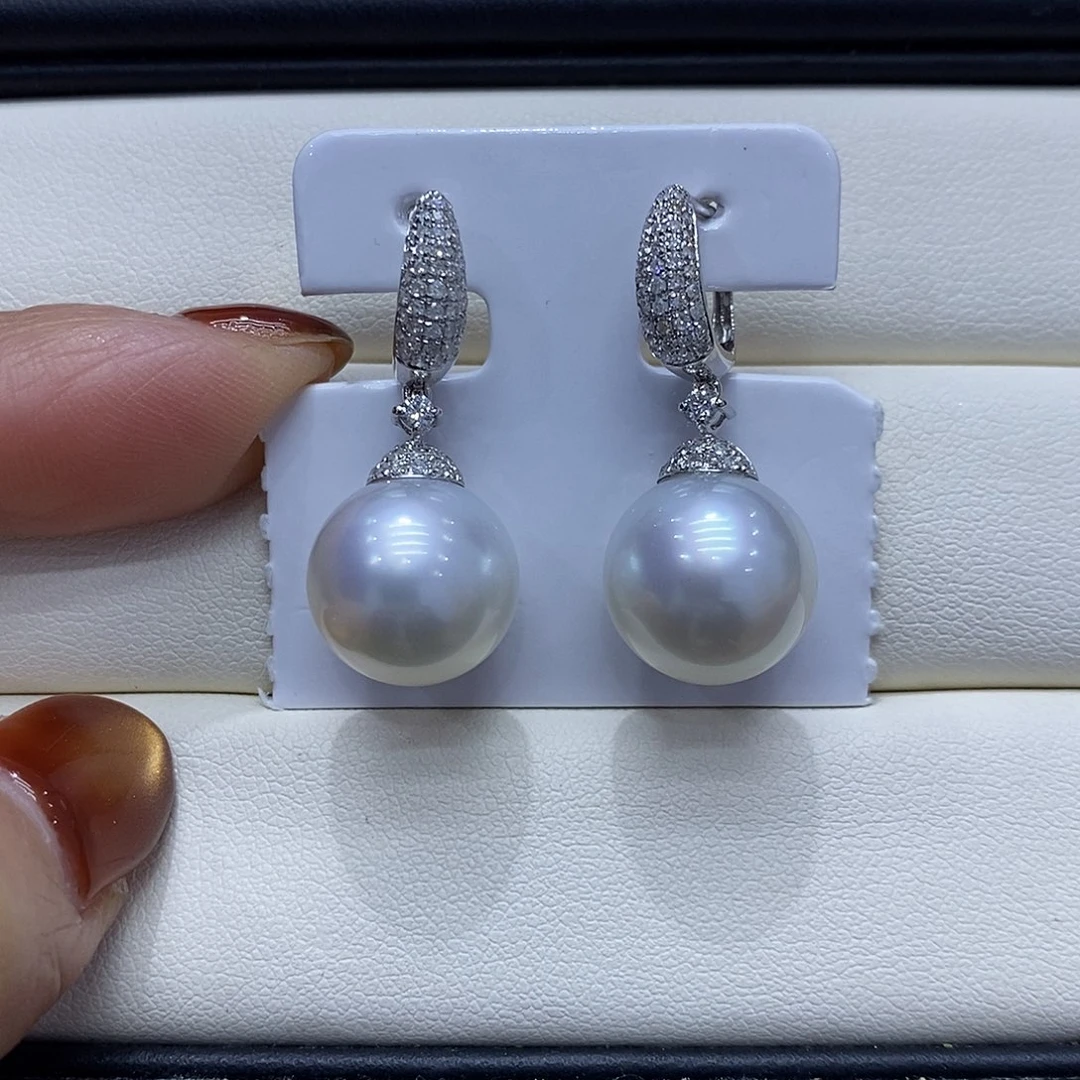 海水珍珠耳饰18K金镶嵌12到13点位澳白