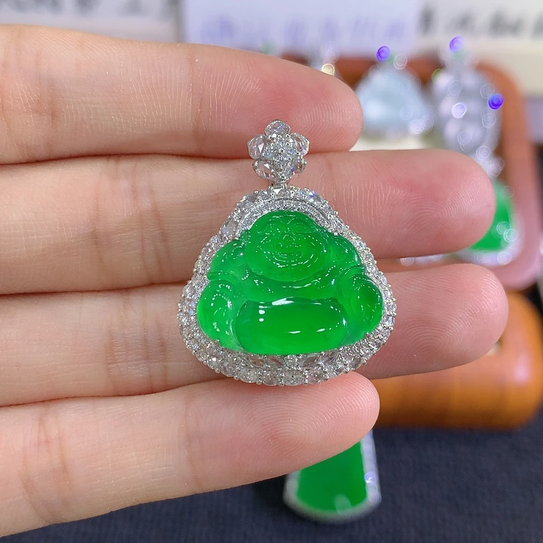 翡翠18K金镶嵌吊坠(不含链)佛公
