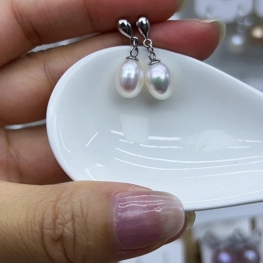 银S925镶嵌耳钉淡水珍珠