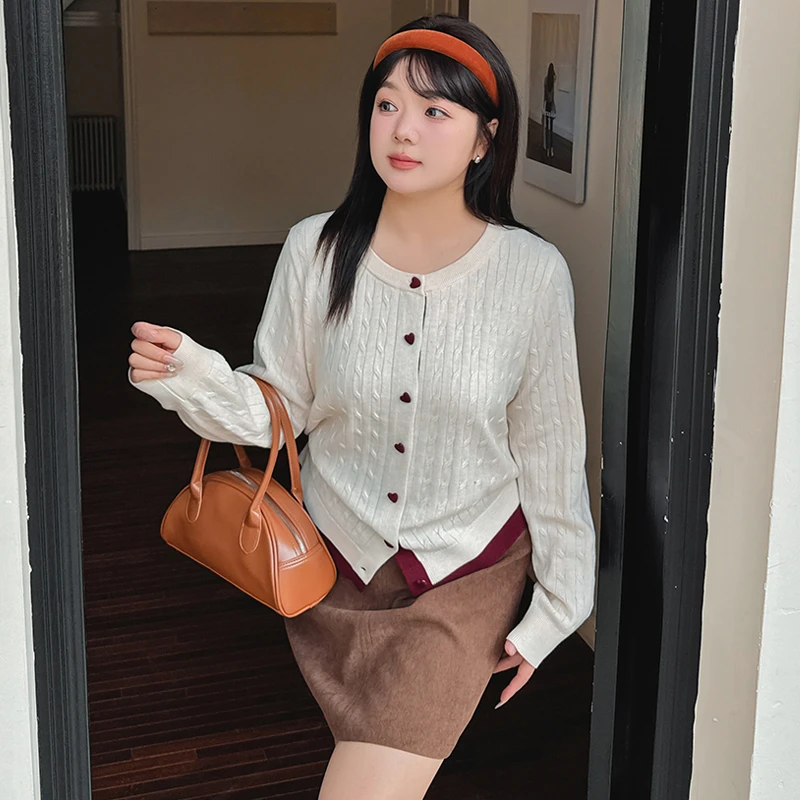 大码女装宽松慵懒感毛衣2025春款胖mm百搭休闲针织开衫外套22881