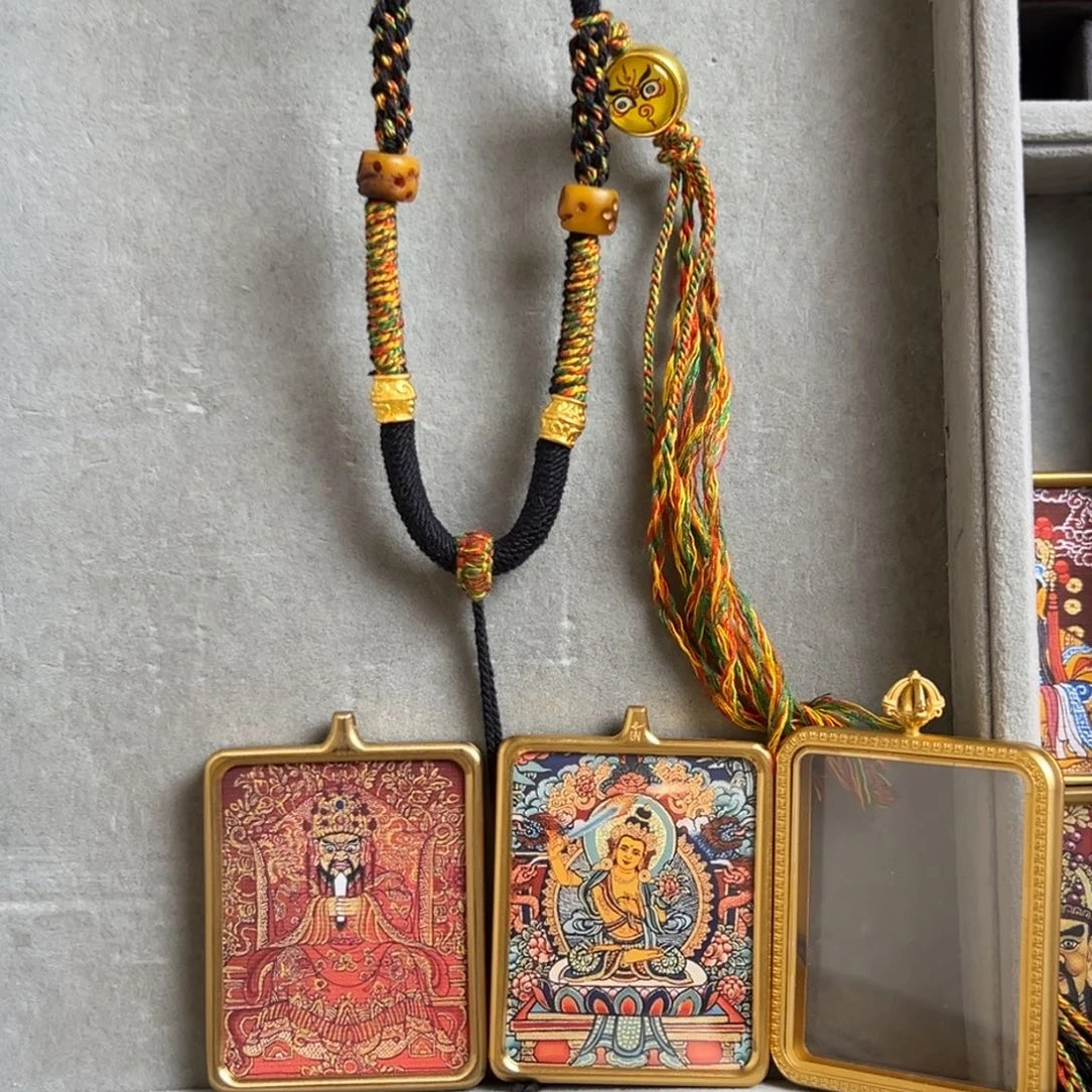 吊坠唐****胖双面铜壳五爷文殊