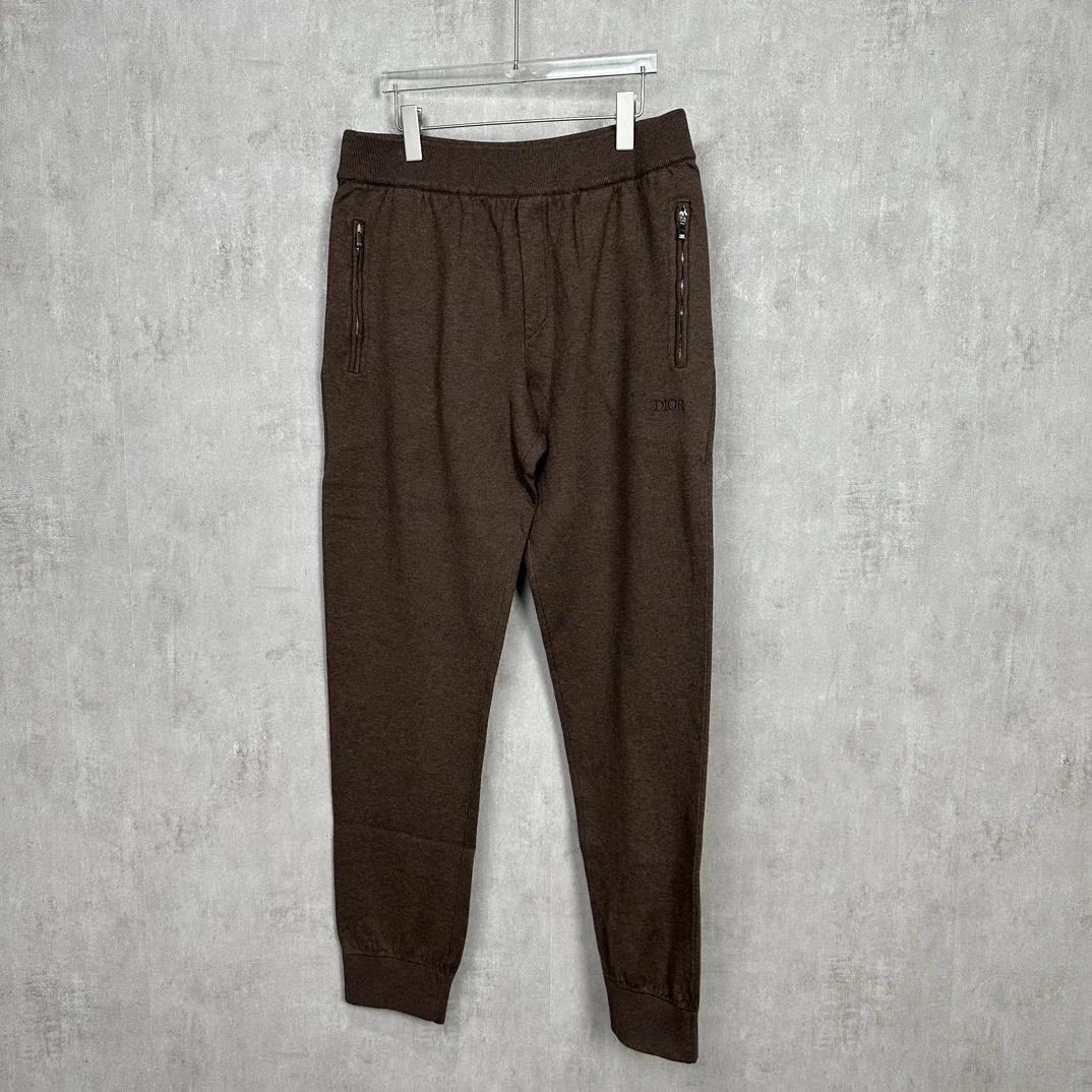 未使用 DIOR/迪奥 男士咖色刺绣logo卫裤 124821