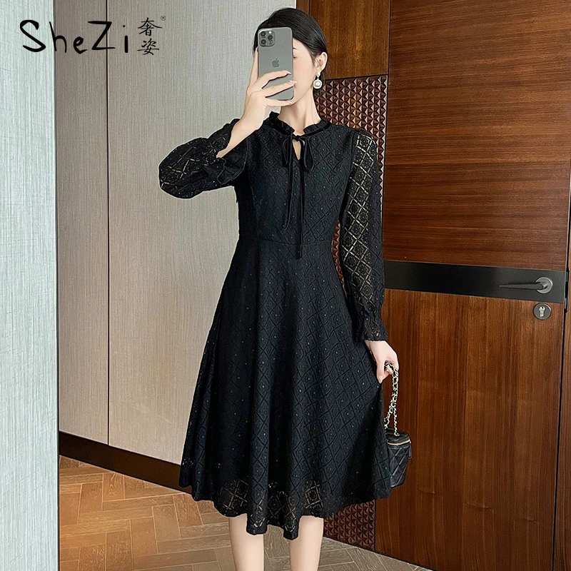 【奢姿】胖妹妹时尚荷叶袖圆角立领连衣裙9933860032【适合90-200斤】