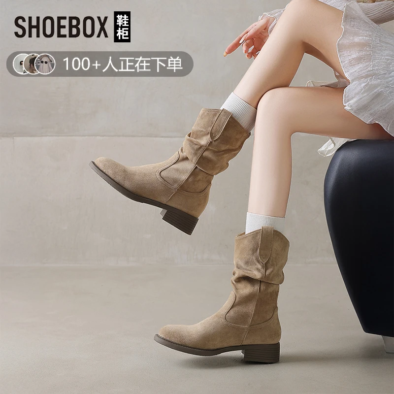 达芙妮旗下鞋柜中筒堆堆靴女款2025新款爆款秋冬低跟短靴百搭靴子