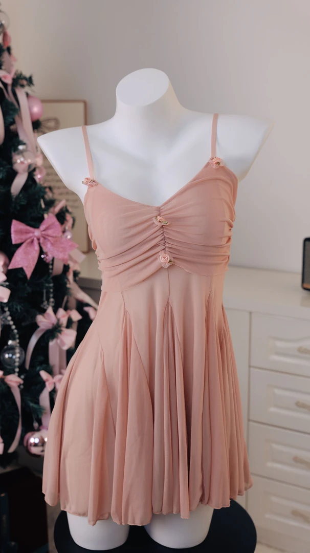 MissBird<粉玫瑰>纯欲清纯网纱多层吊带睡裙