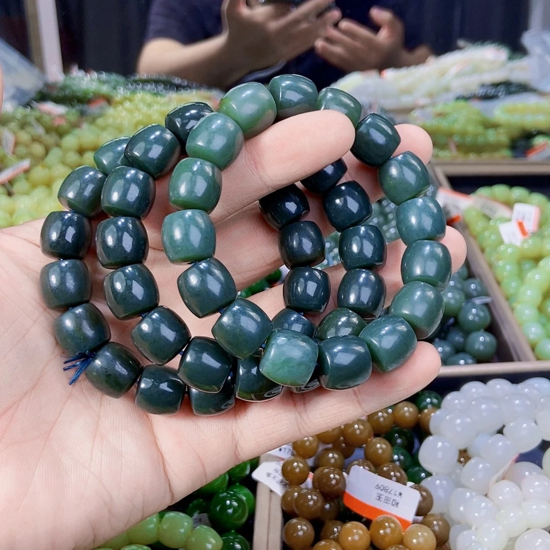 未镶嵌手串和田玉纯天然卡12新疆且末料沙枣青手串多样性发一
