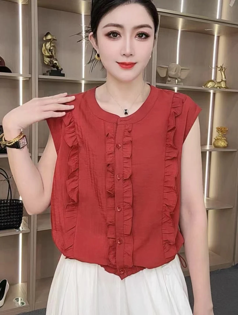 新款木耳花边短袖