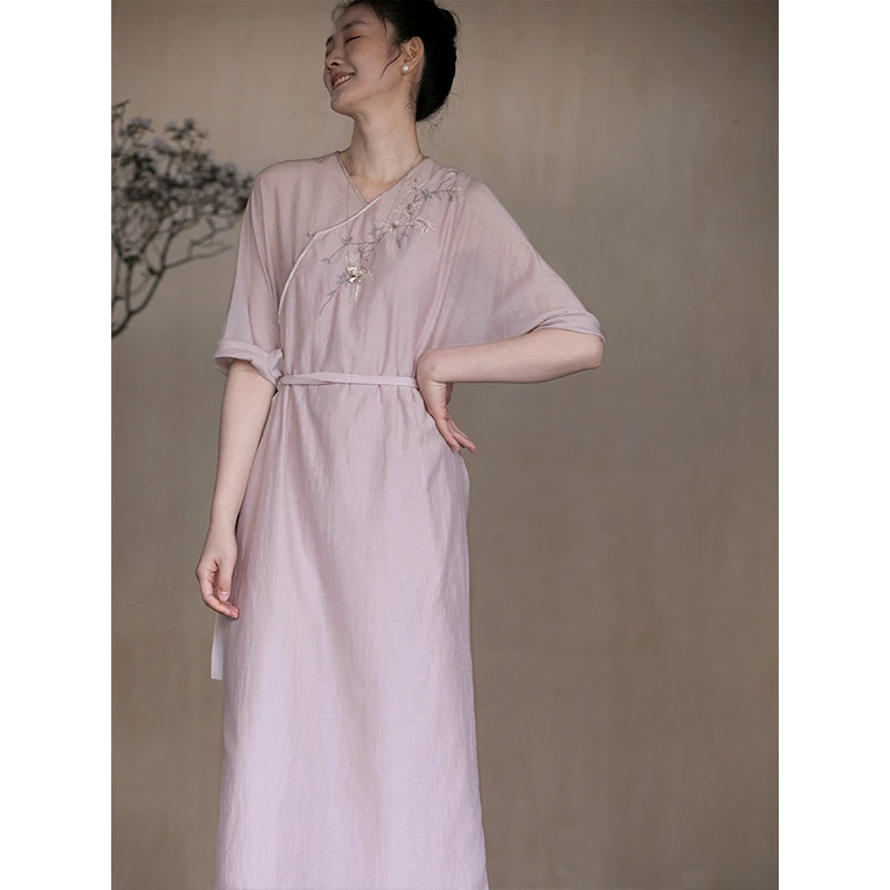 牧衣游原创 丝棉精工手绣炒色连衣裙轻薄柔软质朴复古长裙 琉璃诗