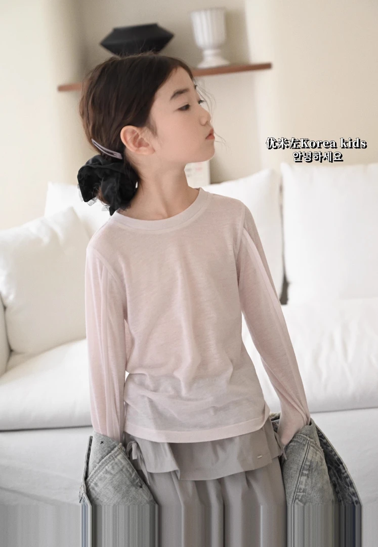 米卿兔童装女童长袖T恤2025新款儿童纯色打底衫女孩春上衣男童潮