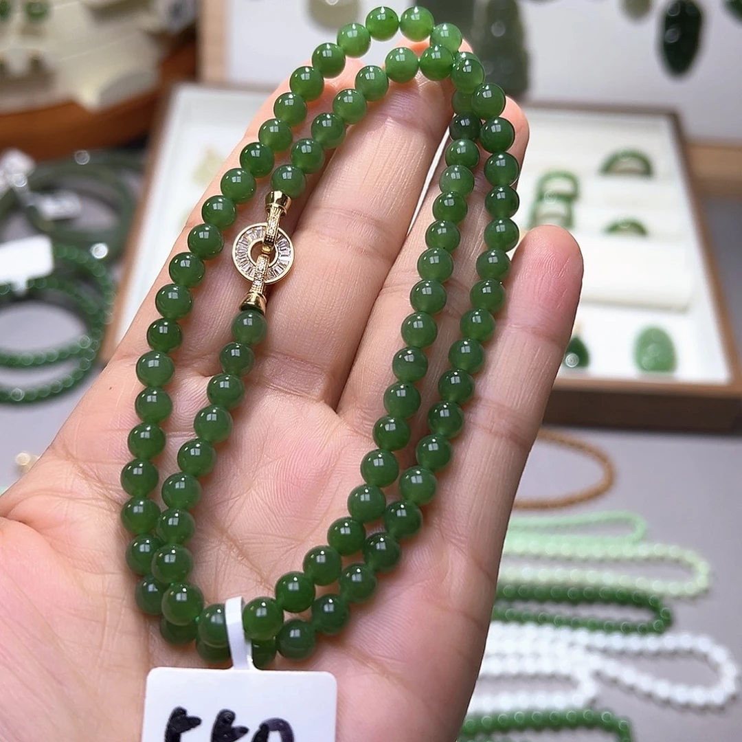 手链银S925镀金镶嵌和田玉（碧玉）