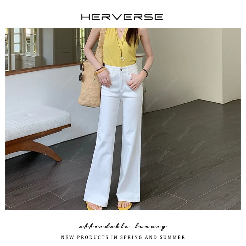 高腰夏季阔腿裤2025新款白色不贴腿微喇裤牛仔裤休闲白色显瘦百搭