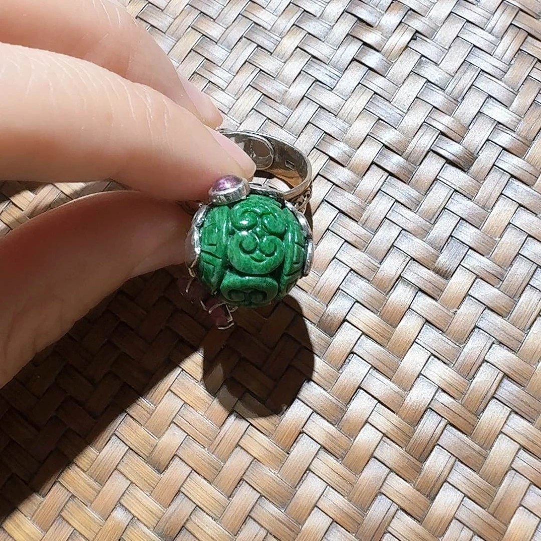 翡翠戒指银S925镶嵌生****杀个性十足