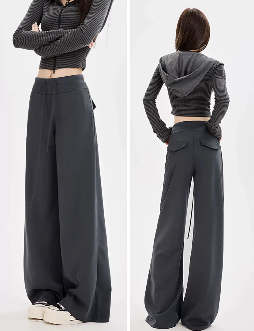 【雅赛尔面膜裤】福利特惠~加厚秋款纯色中腰直筒抽绳显瘦阔腿裤