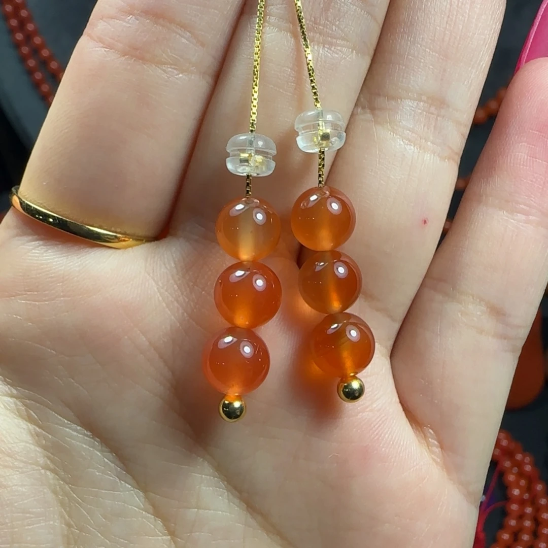 南红玛瑙银S925镶嵌耳坠