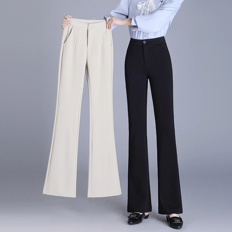 春秋新款休闲高腰微喇弹力裤女显瘦宽松喇叭裤长裤女裤裤子百搭