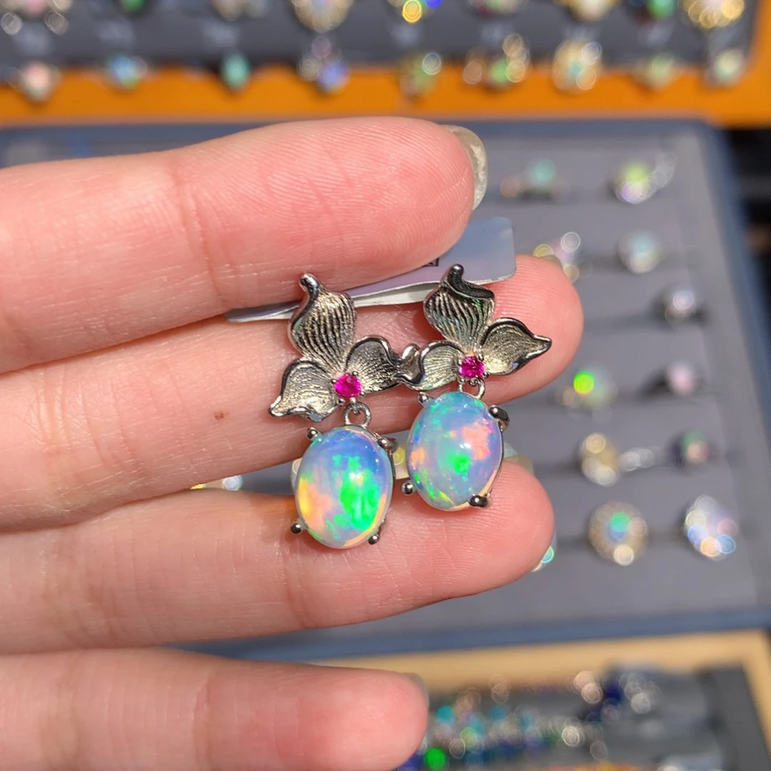 银S925镶嵌欧泊欧泊耳饰y