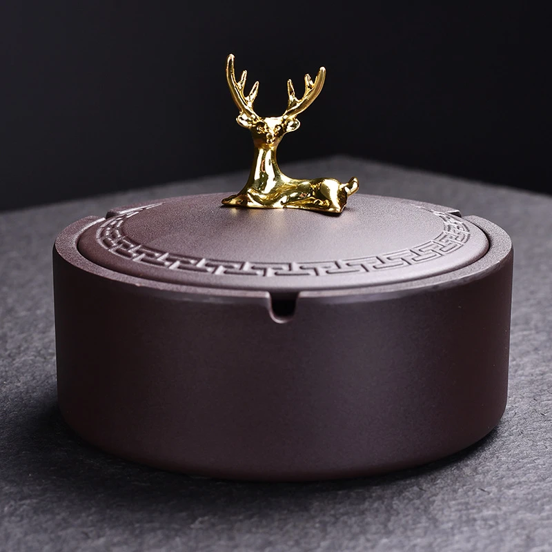 新款电木合金带盖烟灰缸耐摔防风现代简约办公客厅装饰创意礼摆件