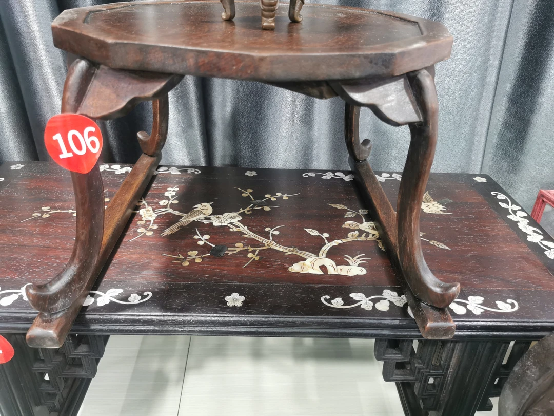 花梨圆形摆架供台小桌子