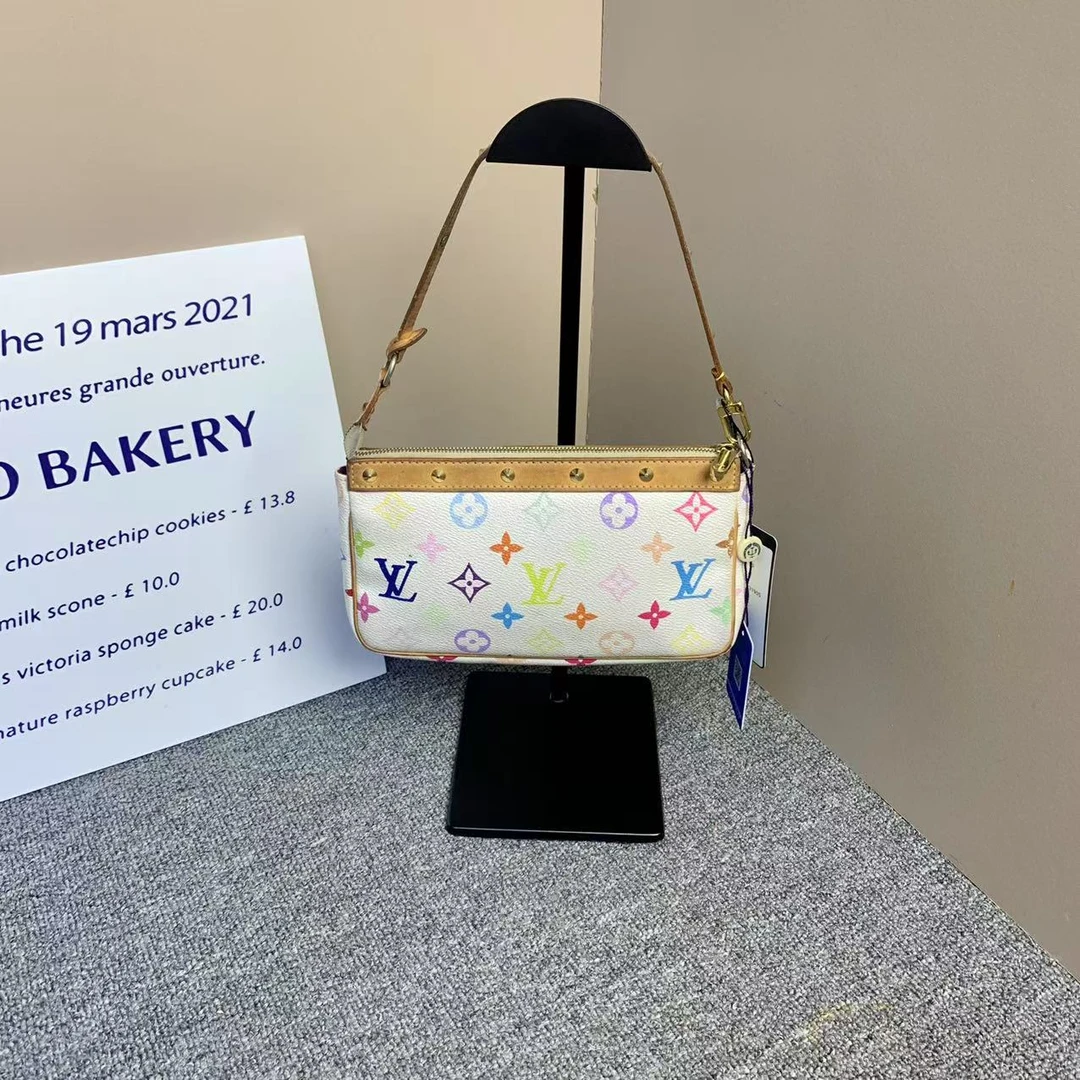 95新 LouisVuitton/路易威登 小怡中古/LV白三彩麻将包/斜挎包