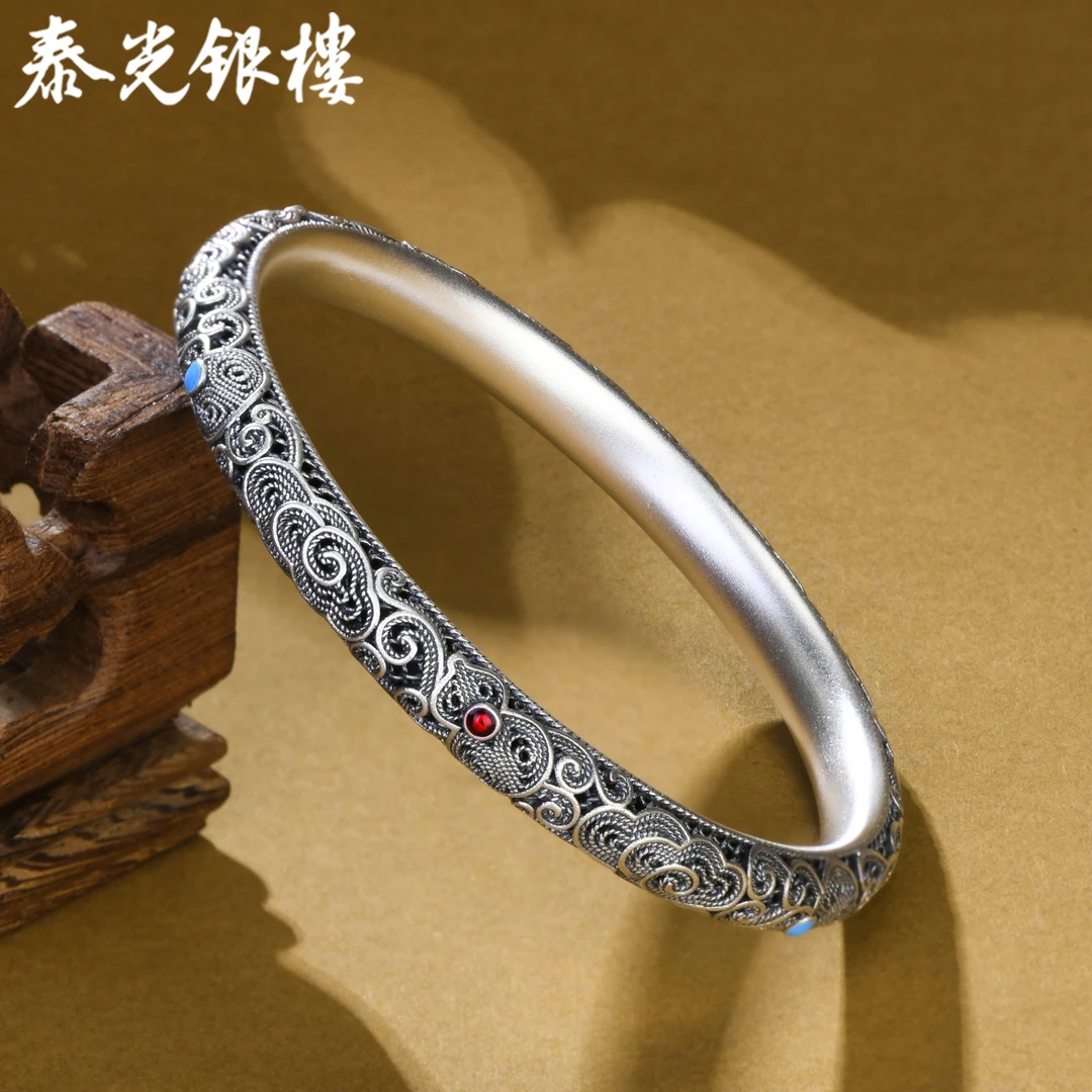 泰光银楼 足银珐琅手镯 9999花丝吉祥福禄银手镯葫芦复古民族风