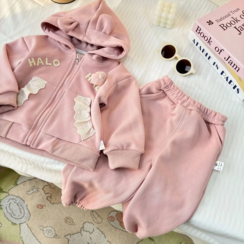 女宝宝春装卡通连帽外套哈喽小熊时髦百搭休闲卫裤两件套WL-W-A36