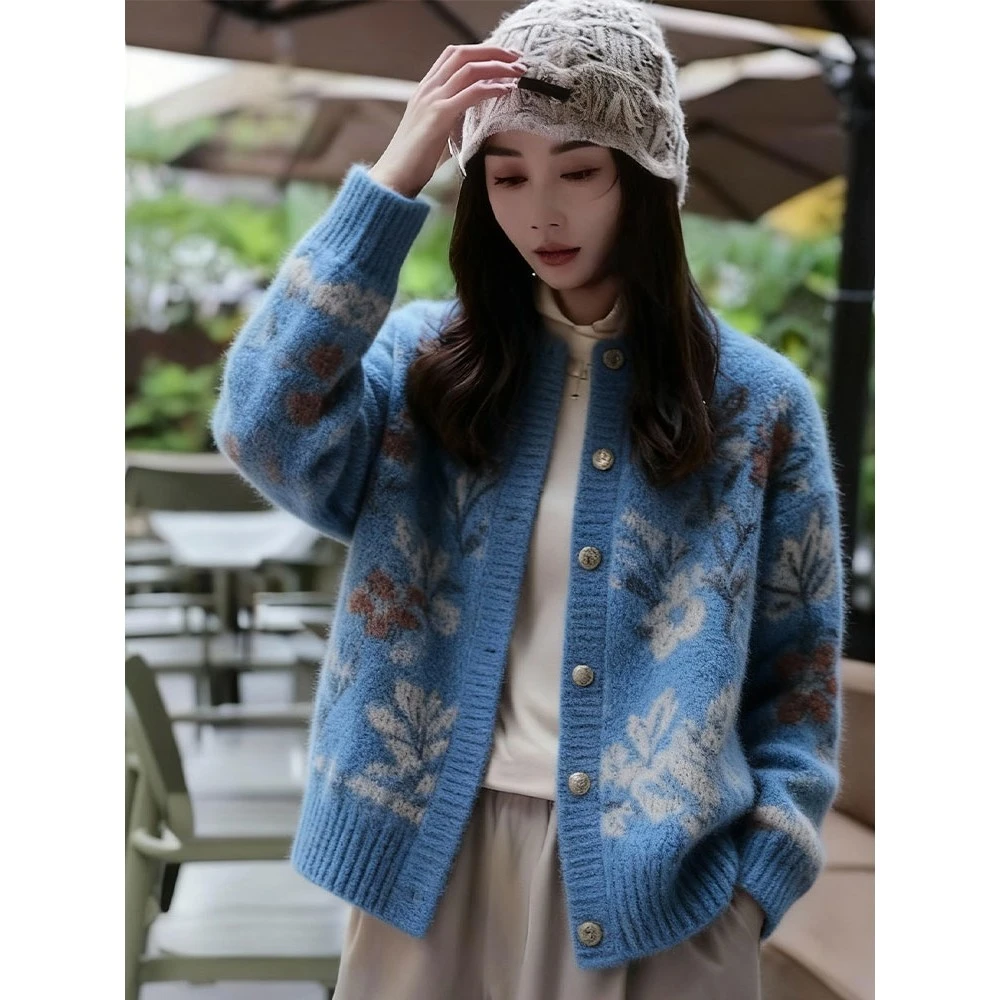 独特高端新中式国风开衫毛衣外套女2025秋季新款慵懒宽松针织上衣