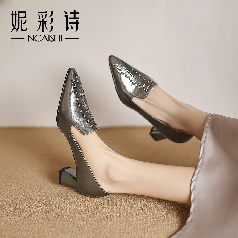 2025新款春秋欧美单鞋女低粗跟新舒适通勤气质女鞋百搭尖头1314Q