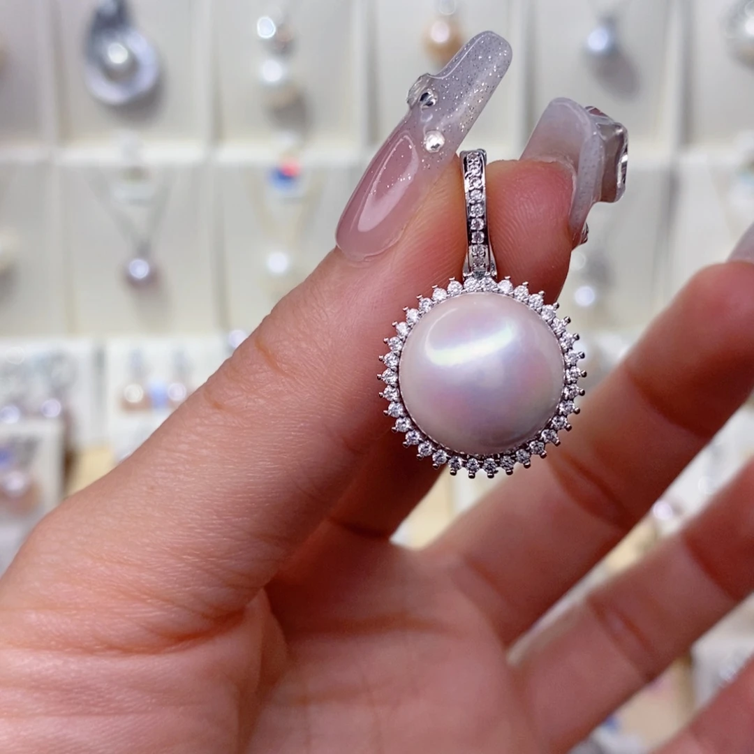 淡水珍珠银S925镶嵌吊坠(赠链)