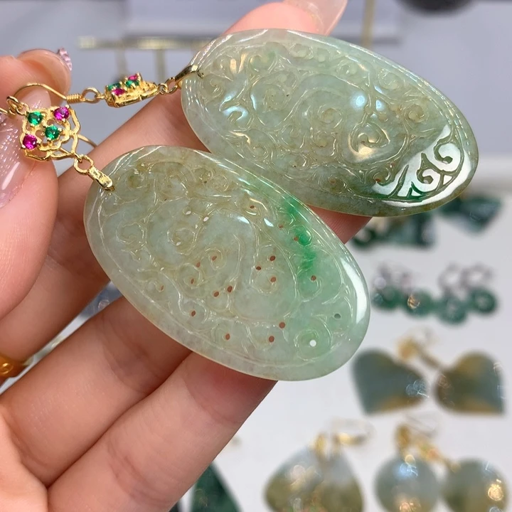 翡翠银S925镶嵌耳饰耳饰