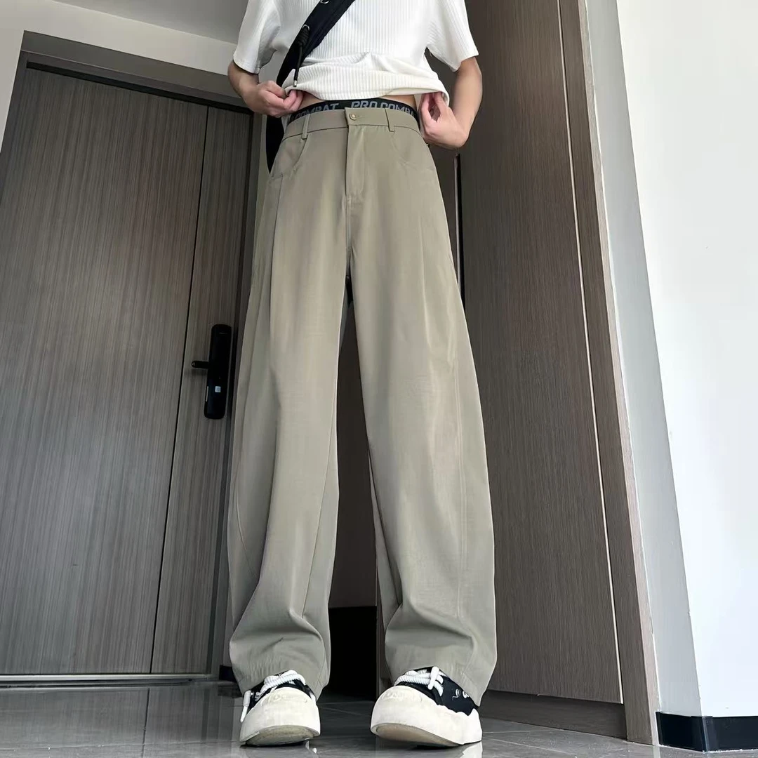 2025夏季薄款美式斜切潮牌弯刀阔腿裤子男秋季工装直筒裤透气长裤