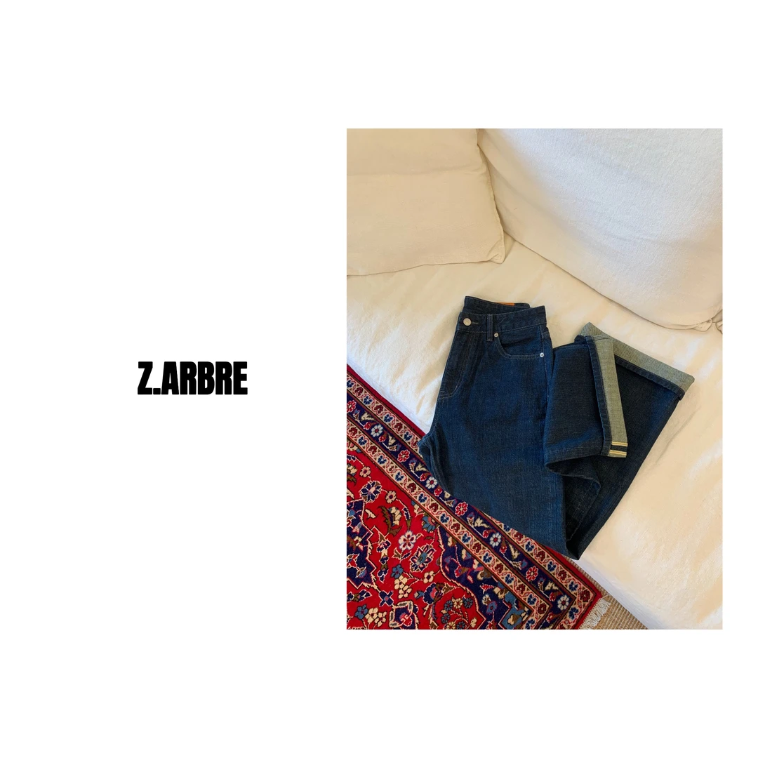 Z.ARBRE “北欧时刻” 面料真贵！但是真漂亮赤耳红边深蓝牛仔裤女