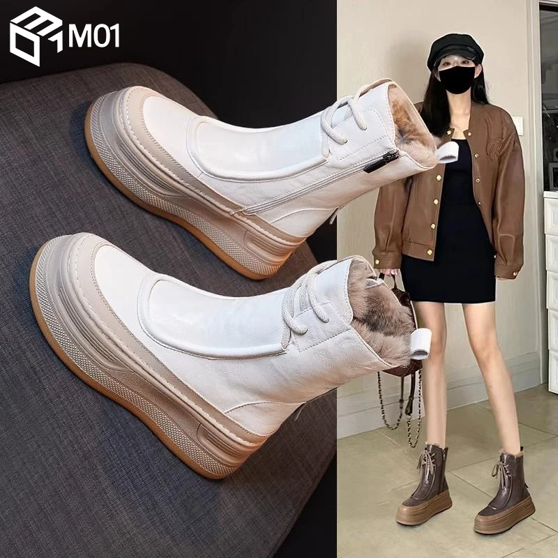 M01内增高马丁靴女款2025新款雪地靴女加绒棉鞋厚底中筒靴女短靴