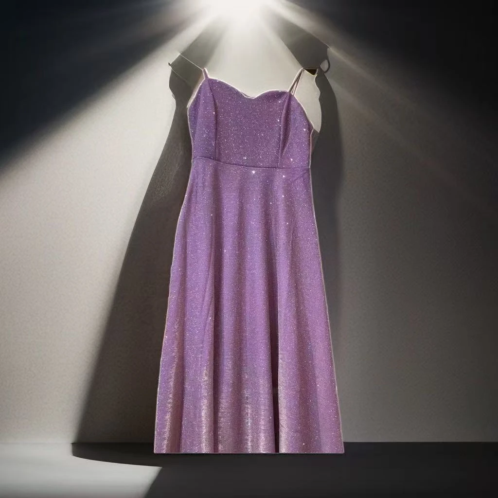 长裙法式吊带连衣裙刺绣花吊带裙裙子背心裙紫色夏季无袖修身