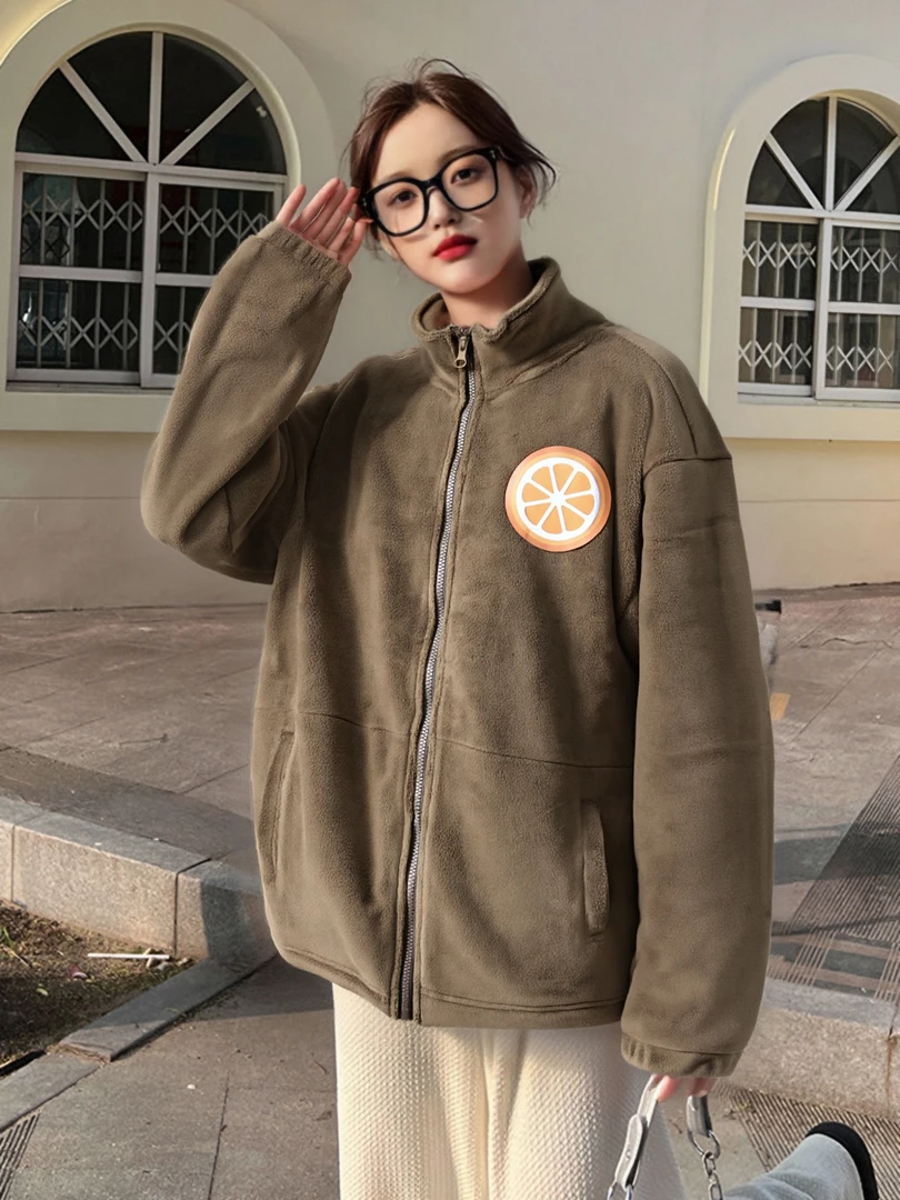 秋冬季男女同款可立领酷帅拉链外套时尚刺绣炸街毛绒外套PA-N794