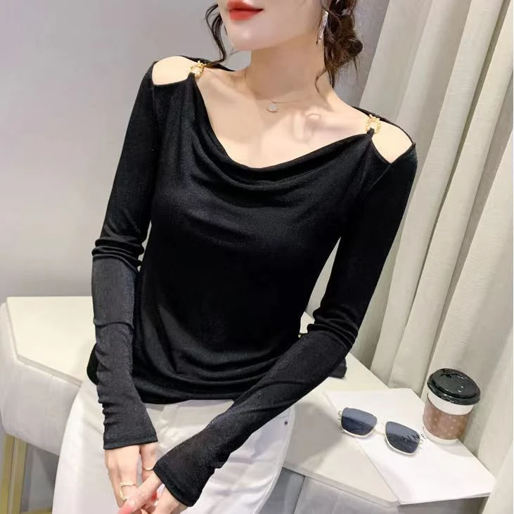 别致上衣遮肚子气质白色时尚百搭不规则法式设计感夏季小众露肩