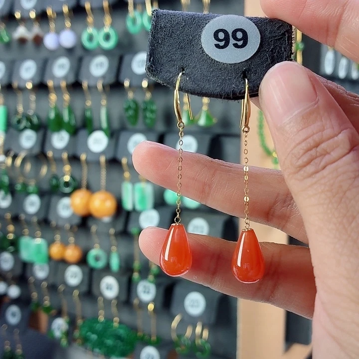 南红玛瑙耳饰18K金镶嵌