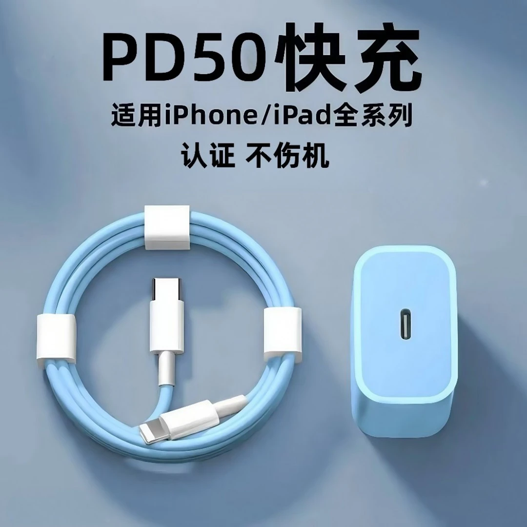适用苹果PD闪充快充数据线14/13/12/11/X/8蓝色手机充电器充电线