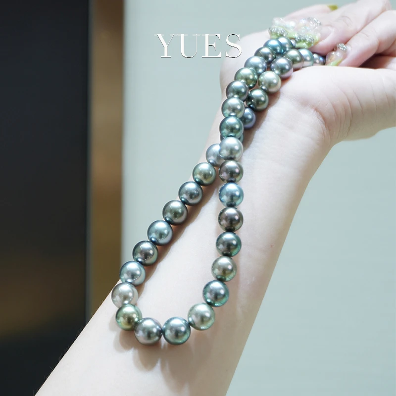 大溪地黑珍珠项链颈链混彩孔雀绿铂金灰莫兰迪珍珠串链送妈妈礼物