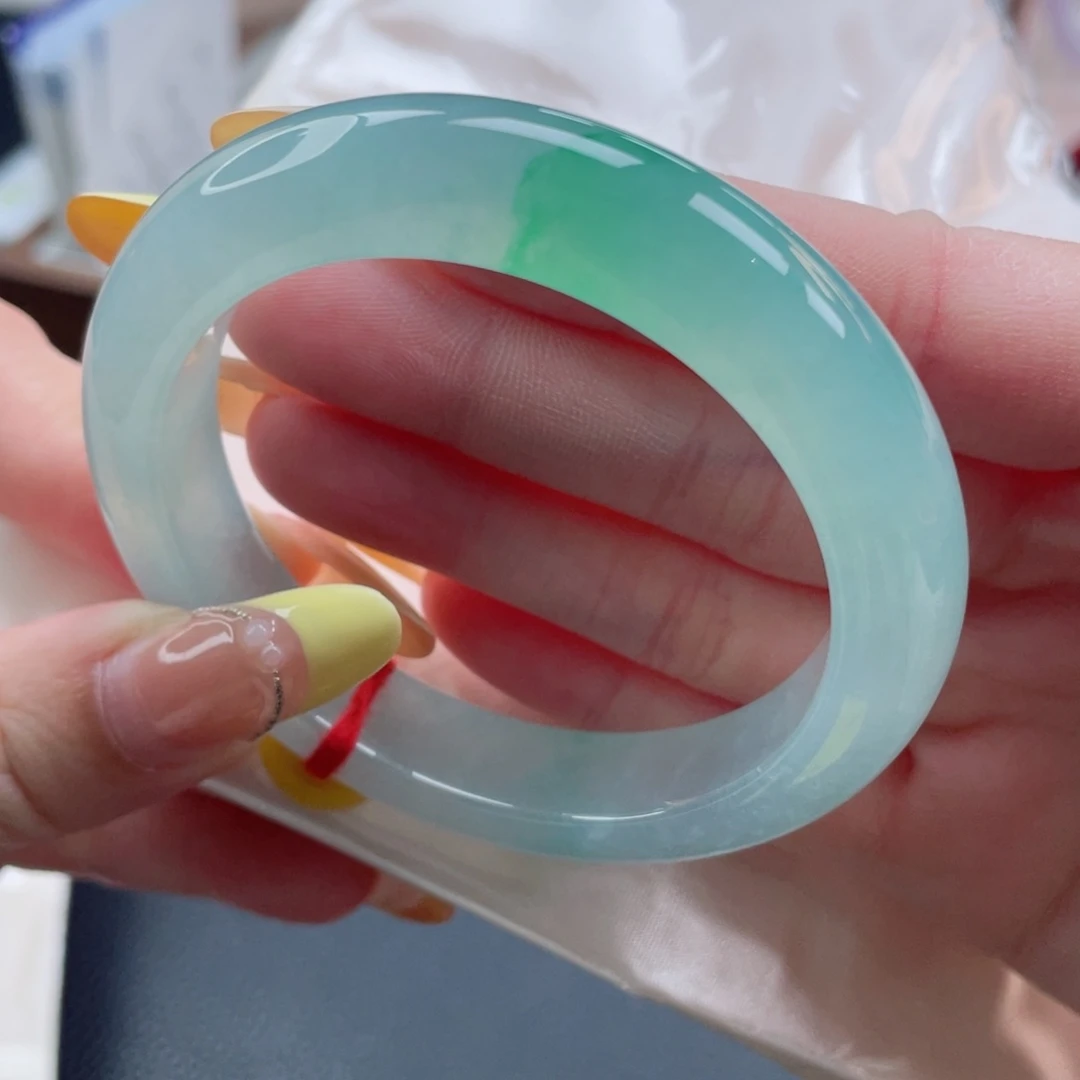 未镶嵌手镯翡翠54.8正冰炸光感 冰绿飘辣绿 行家货 5号