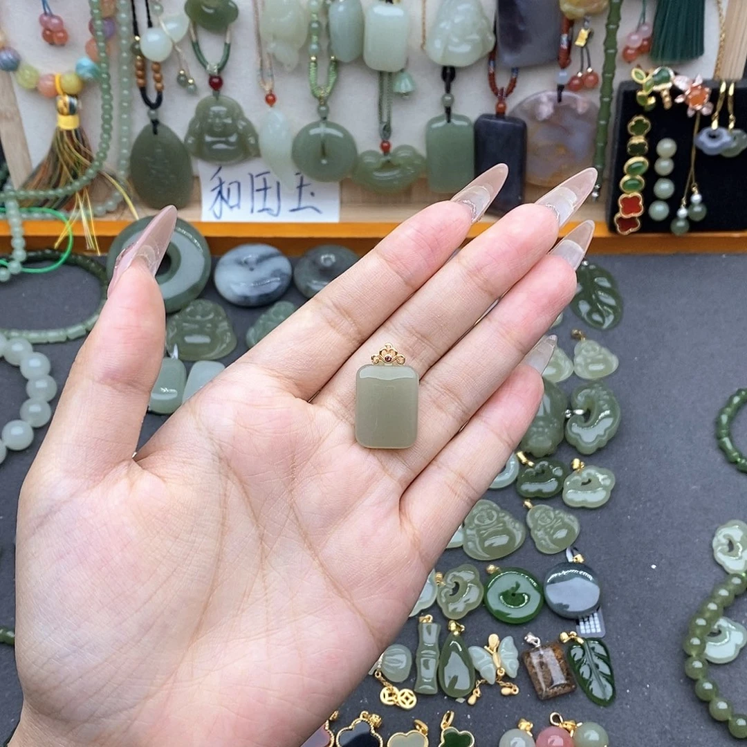 和田玉银S925镶嵌吊坠(不含链)