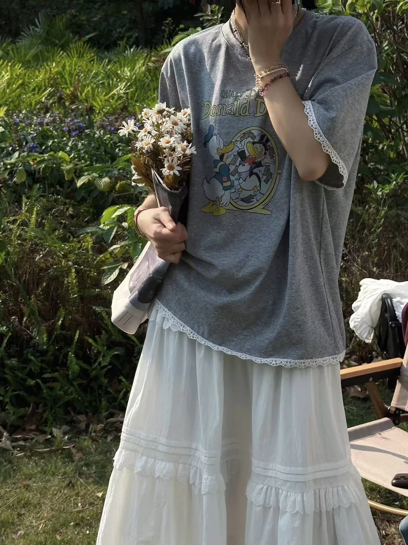 韩货圆领印花鸭子ins小众韩版百搭复古宽松半袖