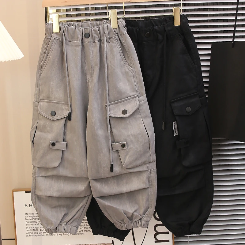 工装裤2025新款儿童春秋装休闲长裤裤子男孩宽松百搭束脚裤洋气潮