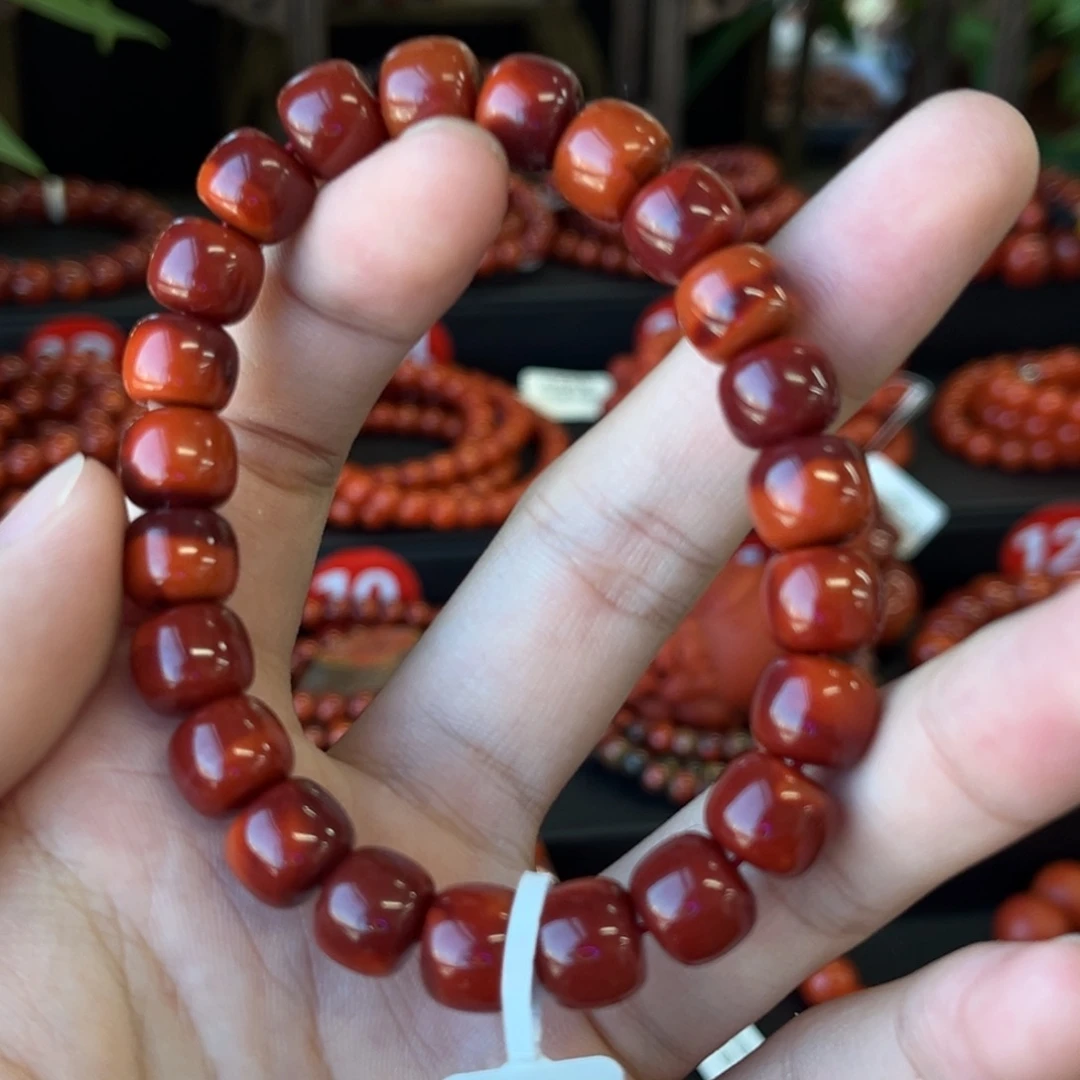 正***旗南红玛瑙未镶嵌手链川料瓦西牛血红老型手串10+